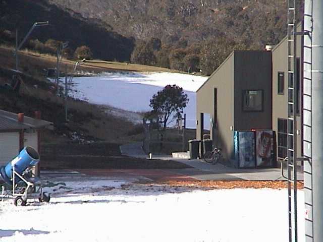 Even snow on the beginners� area behind the newly extended cafeteria.