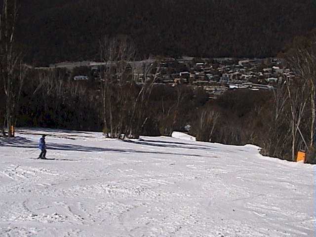 The steep section of High Noon (skiers� left is closed after the snow was pushed to the right)