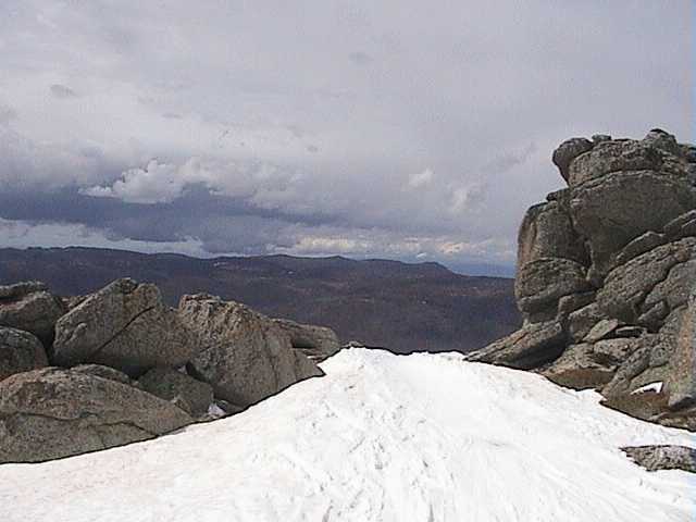 Good snow �tween the rocks at the top of Karels