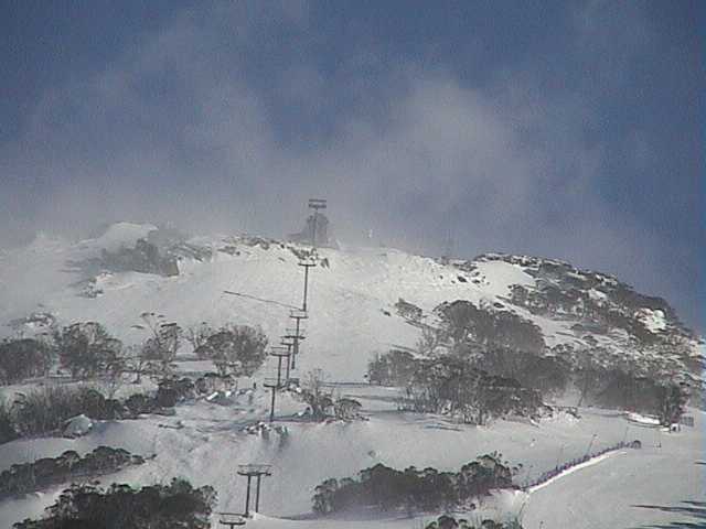 Wind lifting the snow behind Eagle�s Nest first thing this morning