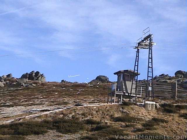 Ice falling from Basin T-bar cable (no T’s fitted yet)