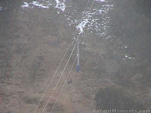 Brave but wet riders on Ramshead lift during Sunday�s showers