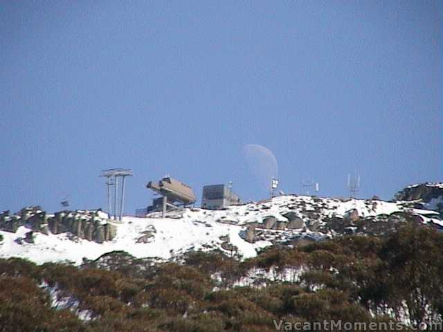 Moon setting behind Crackenback late on Sunday morning � even larger than on Friday