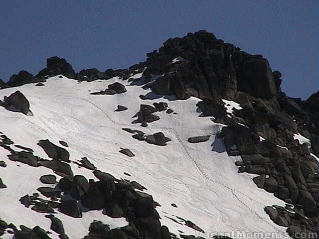 Zipper line � one of three boot packs up the hill before 16 turns back down