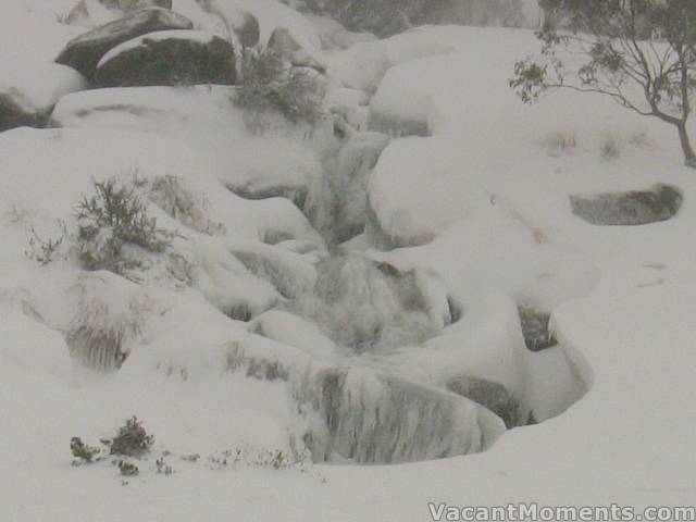 Frozen waterfall above Gunbarrel � compare to last Sunday�s report