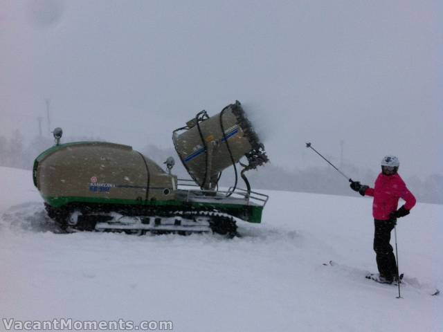And finally, from Andy in Niseko:<BR><em>220cm base at mid mountain, over a metre at base and knee to nuts (thigh deep) today � it snowed 25-35cm yesterday and still coming down.</em> And they're making snow?