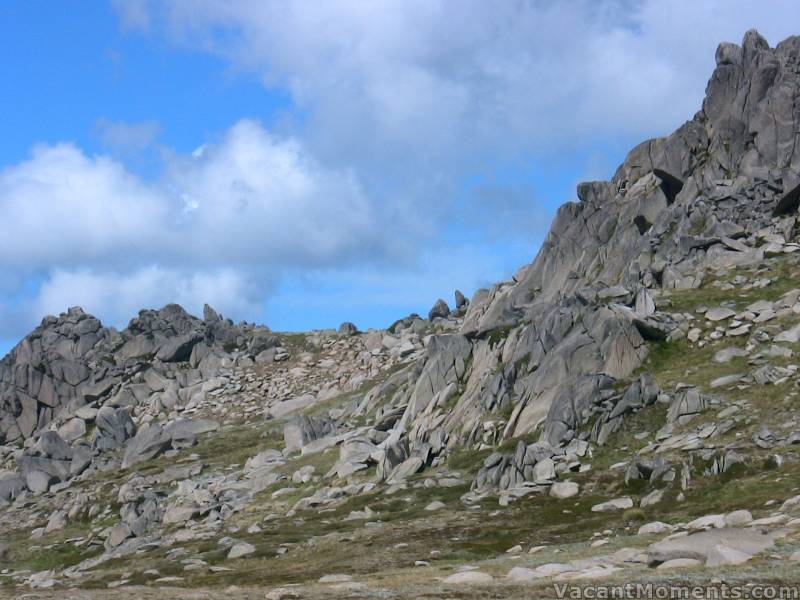 What we teasingly call Everest on the right and the top of the 'Hill' on the left<BR>with the 'Back Door' being the saddle between